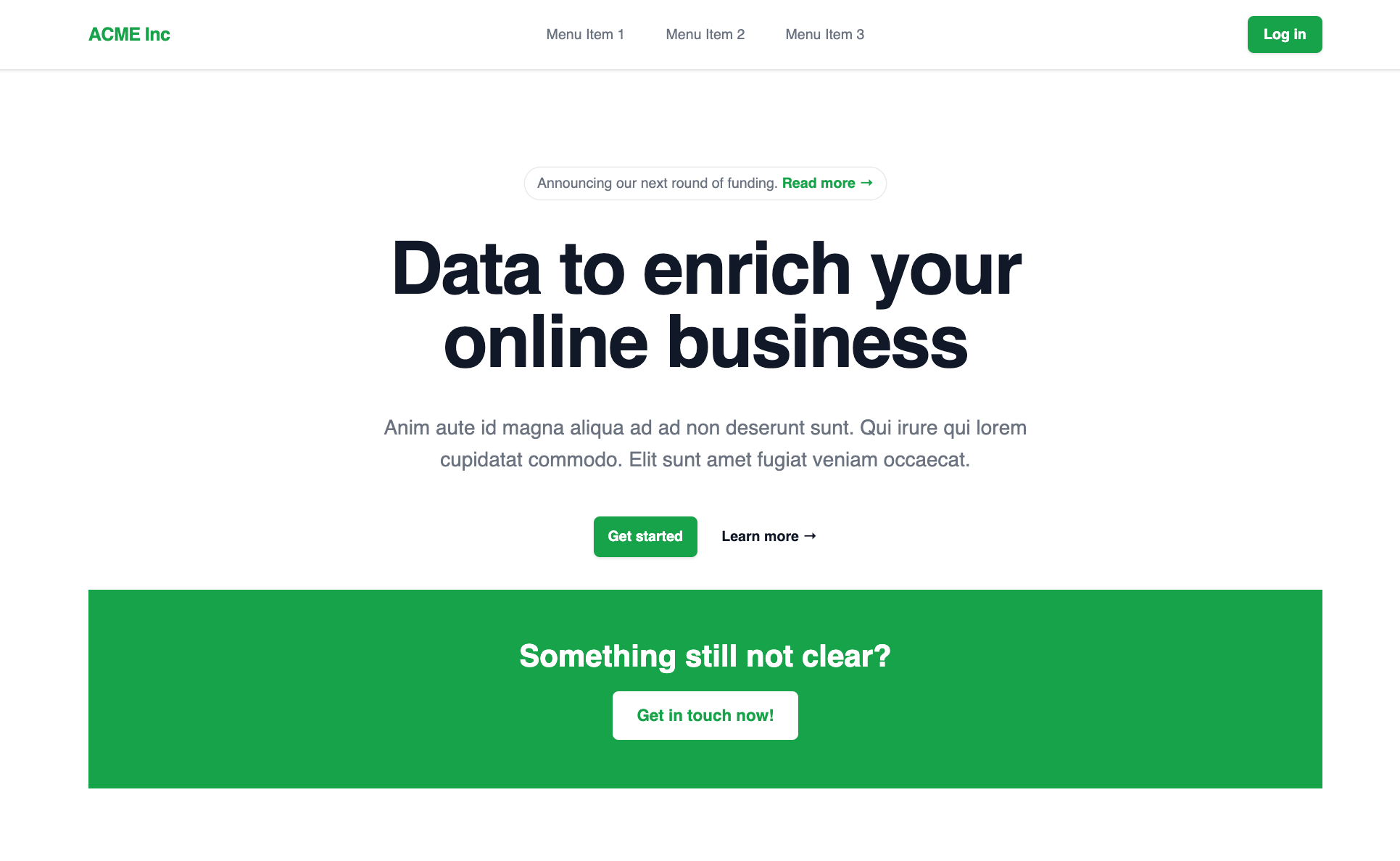 The Next.js page rendered with a green theme after changing the primary and secondary color variables in theme.css
